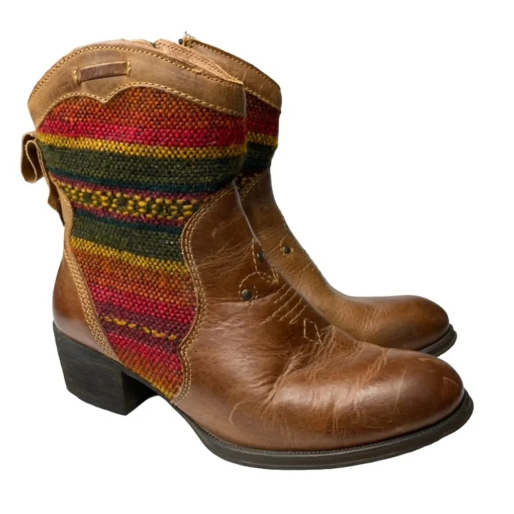 Born Western Tan Red Yellow Leather Colorful Country Roper Boots Women’s Size 7